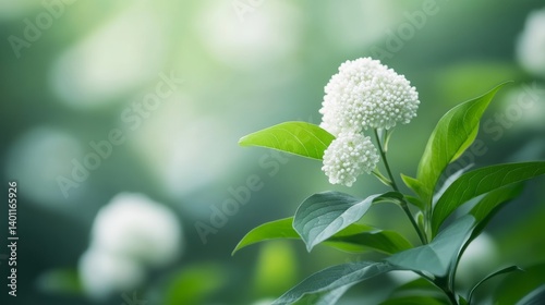 Serene Spring Bloom: White Flower with Lush Green Foliage
