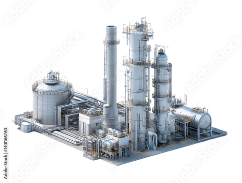 Industrial Carbon Capture Plant on Transparent Background