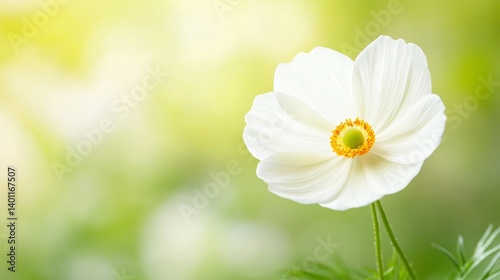 Serene White Flower in a Lush Green Meadow