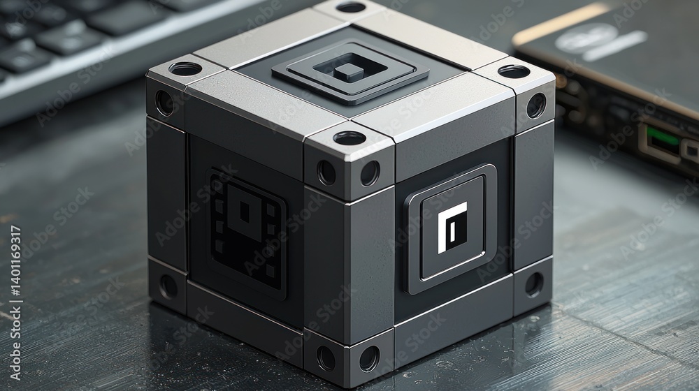 Obraz premium Futuristic Tech Cube: A Modern Device Design