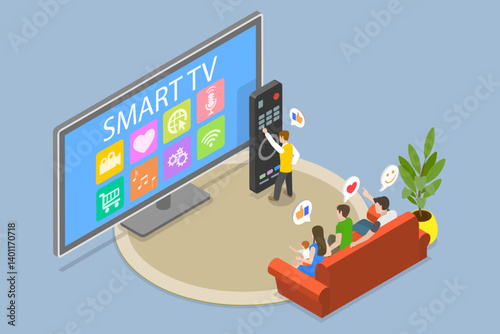 3D Isometric Flat Vector Illustration of Smart Tv, Live Streaming