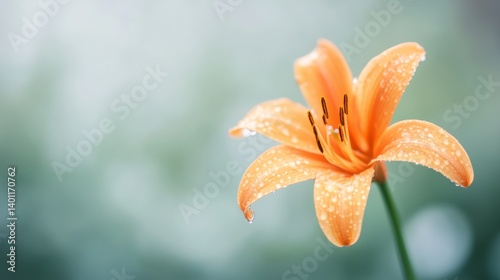 Orange Lily Flower Dew Drops Macro Photography