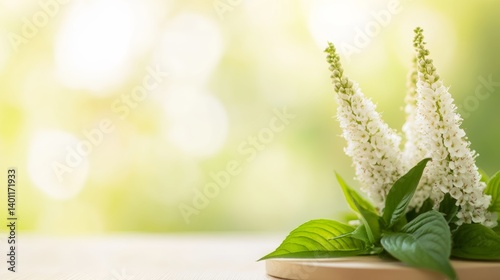 Serene Springtime: Delicate White Flowers on a Wooden Surface