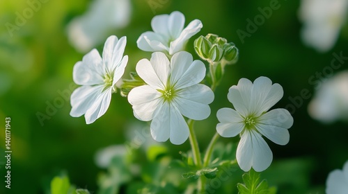 Serene White Flowers in a Lush Green Garden