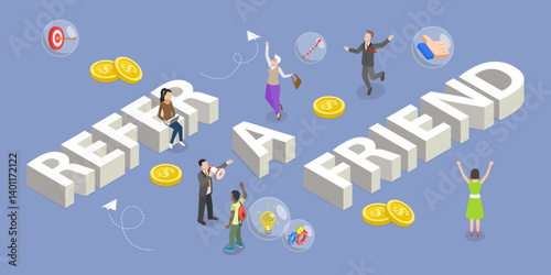 3D Isometric Flat Vector Illustration of Refer a Friend , Referral Program