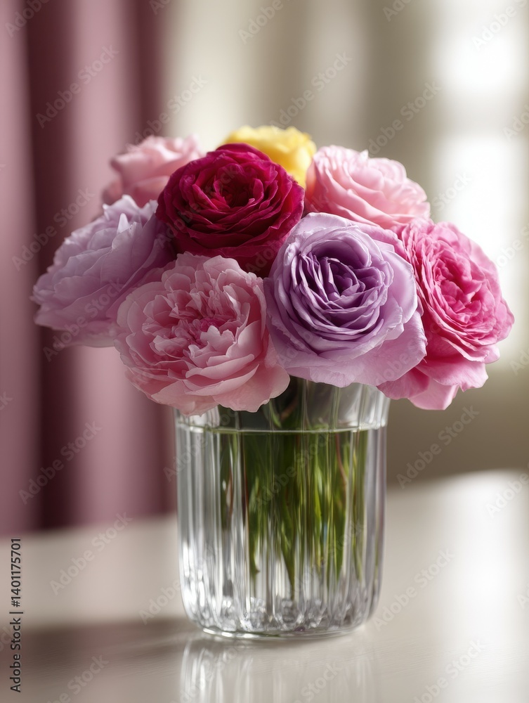 Fototapeta premium Beautiful bouquet of roses in a clear vase