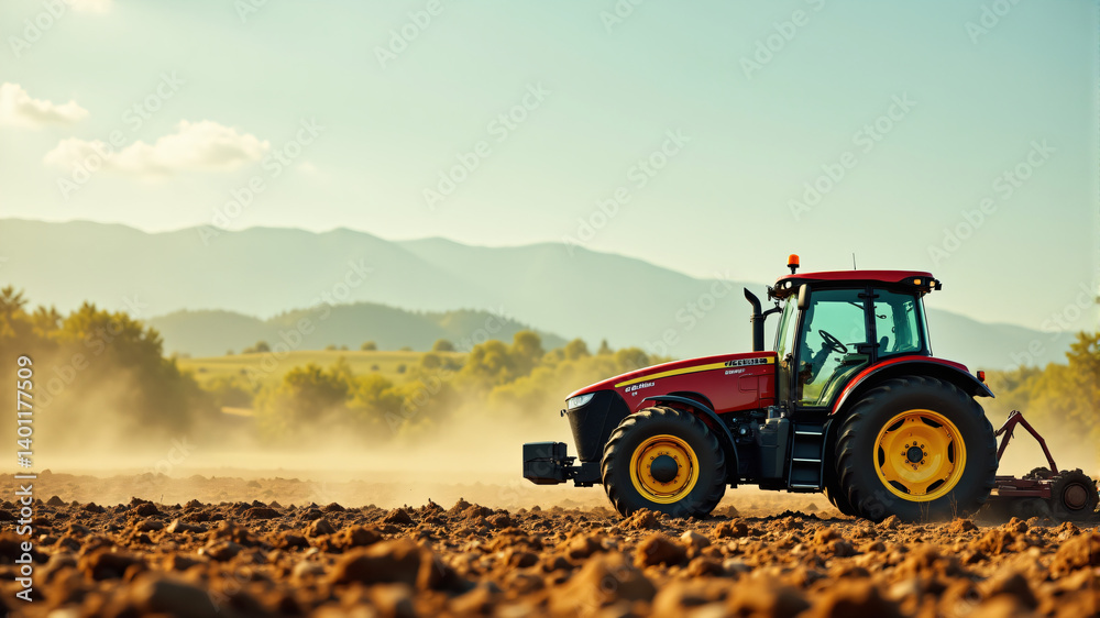 Fototapeta premium Modern Tractor Working in the Field