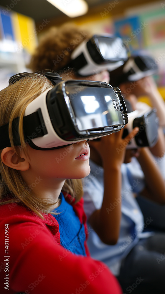 Child wearing virtual reality headset. Virtual Reality Education Child wearing virtual reality headset. Virtual Reality Education