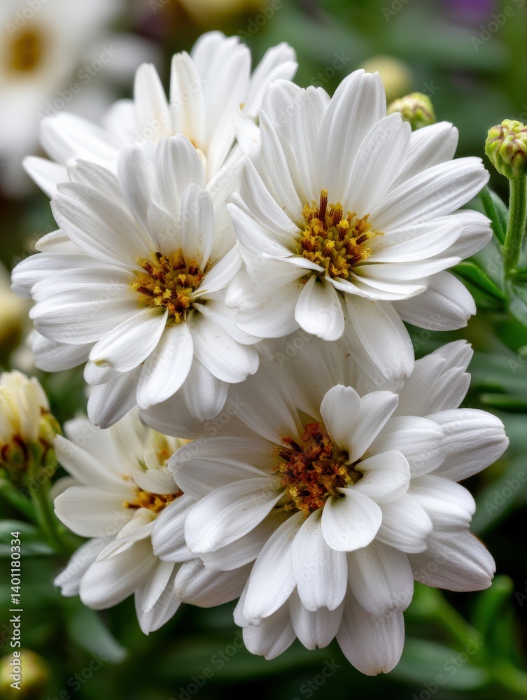 Fototapeta premium Bright white daisies blooming in a garden setting