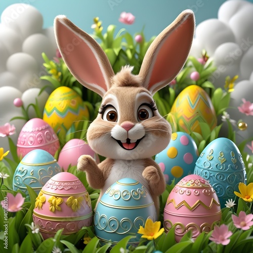 easter eggs and bunny