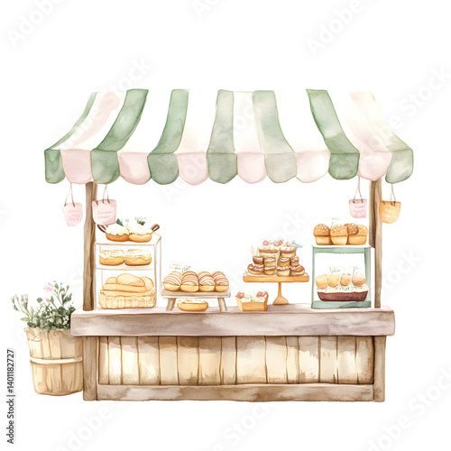 Watercolor Bakery Stand with Assorted Pastries