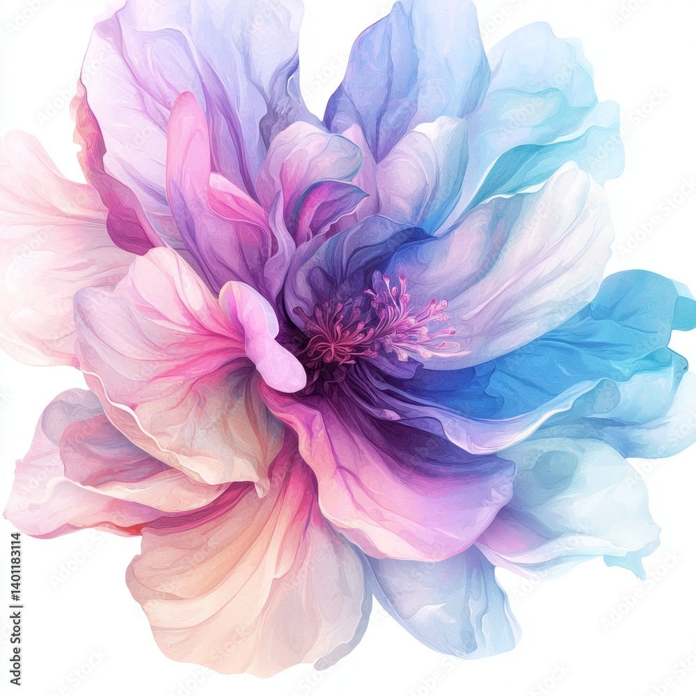 Obraz premium Beautiful Soft Blooming Flower with Pastel Petals in Shades of Pink, Purple, and Blue, Ideal for Nature and Art Themes