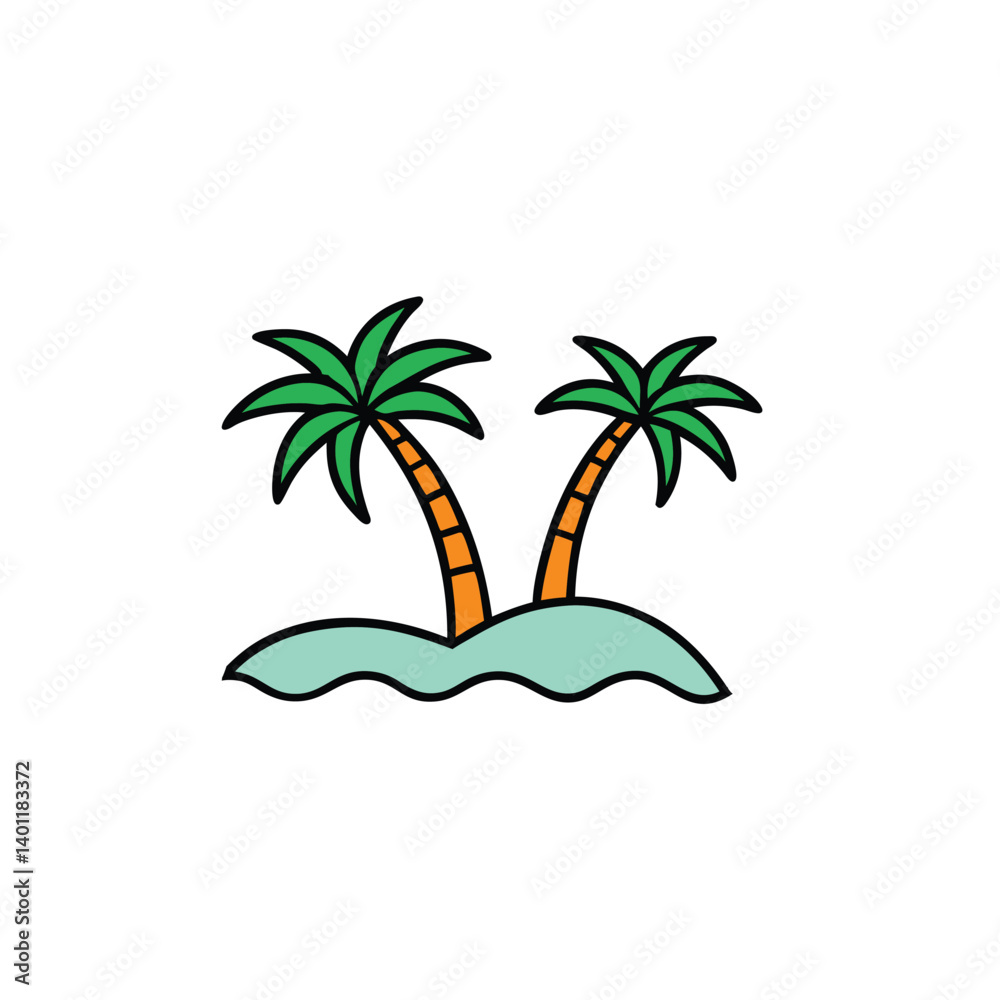Fototapeta premium Tropical Palm Trees on Wave Summer Beach Icon, Vector Illustration