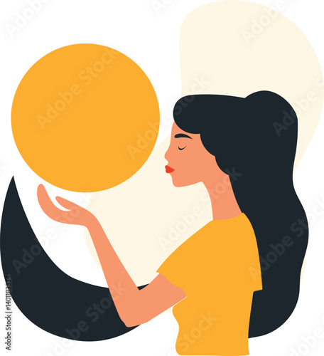 Sun and moon. Female astrology, goddess of female power. zodiac signs, tarot cards, fortune telling and predictions, forecast. Vector illustration