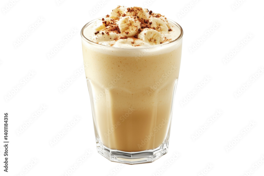 Creamy Banana Smoothie Delight topped with whipped cream chocolate in a on transparent background Creamy Banana Smoothie Delight topped with whipped cream chocolate in a on transparent background