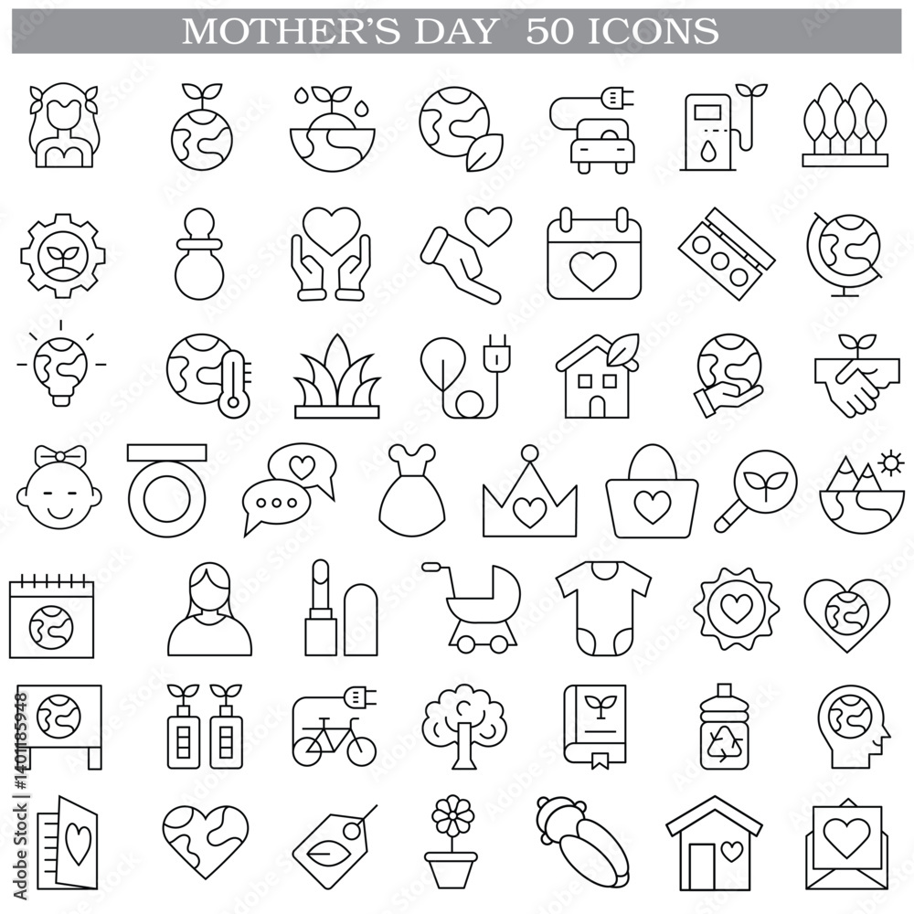 Art & Illustration A collection of minimalistic line icons themed around Mother's Day, Mother's Day Line Icons Set Art & Illustration A collection of minimalistic line icons themed around Mother's Day, Mother's Day Line Icons Set