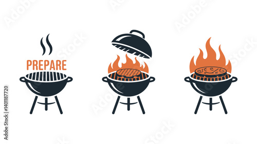 BBQ Preparation: A graphic representation showcases the steps of grilling delicious food, highlighting the joy and process of outdoor cooking. 