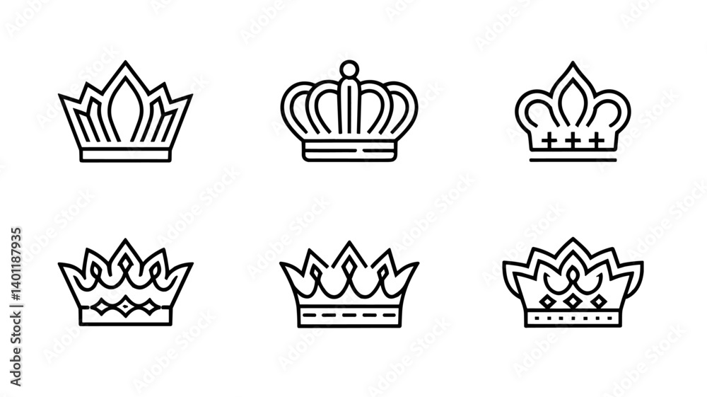Royal Regalia: A set of intricately designed crowns, each a symbol of power, authority, and regal elegance, perfect for royalty, heraldry, or design projects. Royal Regalia: A set of intricately designed crowns, each a symbol of power, authority, and regal elegance, perfect for royalty, heraldry, or design projects.