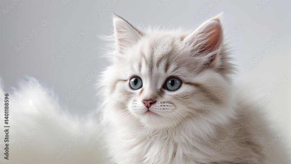 Cute White Kitten Close-Up – Fluffy Fur on Clean White Background
Cute White Kitten Close-Up – Fluffy Fur on Clean White Background
