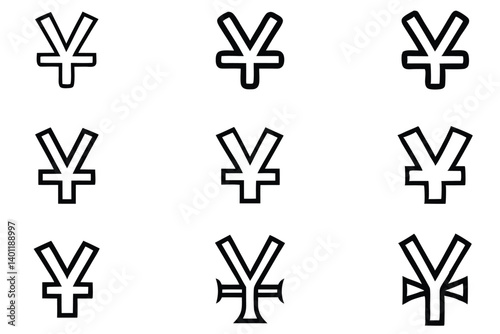 Currency Sign: A compilation of multiple Yen symbols or Yuan symbols, representing financial transactions, economic value, and global finance. 