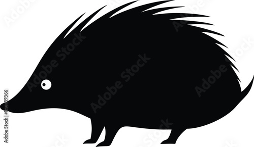 Silhouette of Simple Porcupine with Sharp Spikes in on Transparent Background