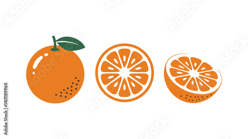 Oranges in Three Stages: Witness the vibrant beauty of a whole orange, a cross-section, and a segment. Perfect for culinary projects, health themes, and visual storytelling. 