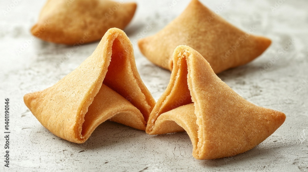 A broken fortune cookie on a white background A broken fortune cookie on a white background