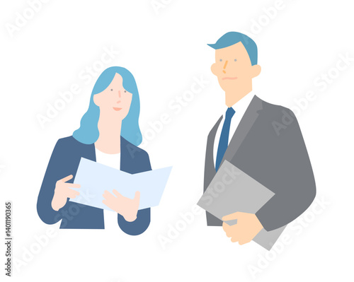 business man and woman-Business person with documents or PC - man and woman - upper body clipboard vector illustration書類またはPCを持つビジネスパーソンー男女ー上半身ークリップボードーベクターイラスト素材
