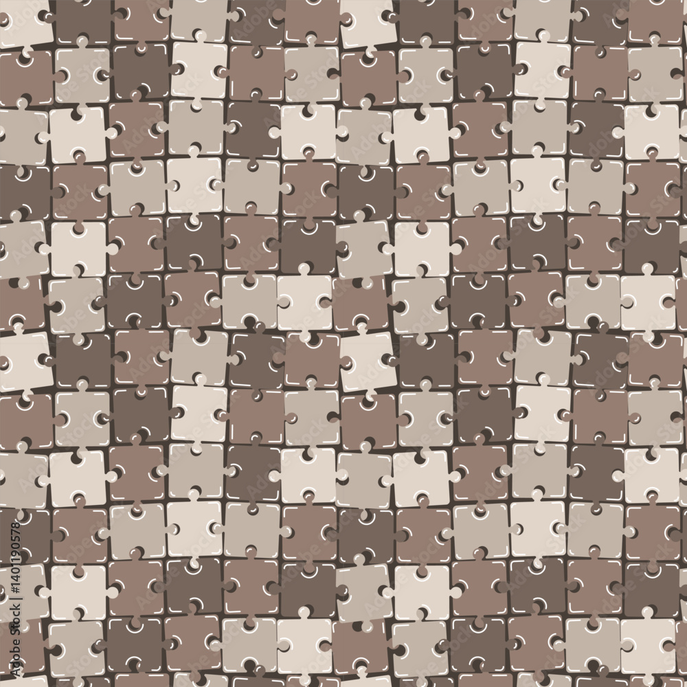 Puzzle Coffee Pattern. Seamless Vector Background. Abstract Colorful Print. Template. Vector Illustration in Coffee Colors