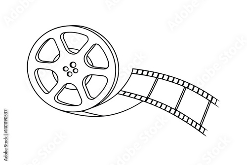 Old Movie Film Reel With Unwound Filmstrip Isolated On White Background