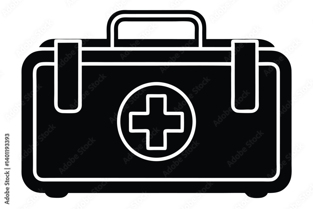 Obraz premium Black and white image of a First Aid Kit for emergencies