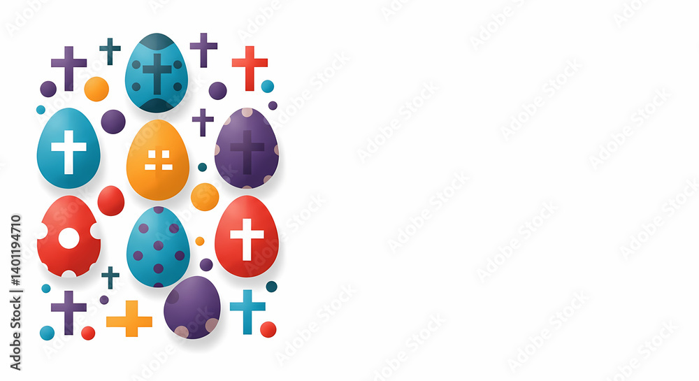 Colorful Easter eggs with crosses in a decorative pattern