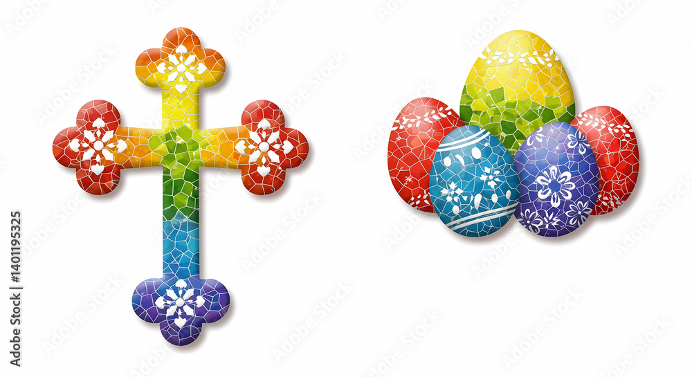 Colorful Easter Eggs and Cross Design