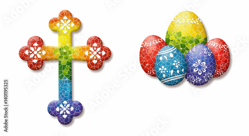 Obraz na płótnie Colorful Easter Eggs and Cross Design w salonie