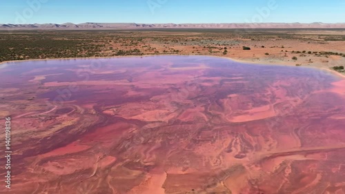 Stunning Aerial View of Hutt Lagoon's Large Pink Salt Lake in Australia