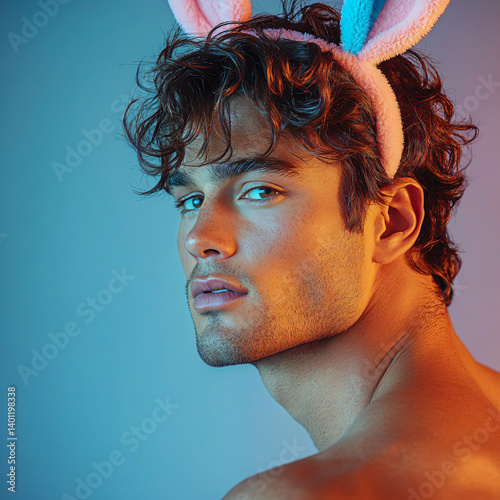 Portrait of  man with bunny ears