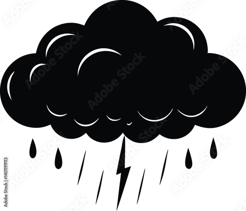 Cloud icon with thunderstorm,Dramatic Thundercloud with Rain vector illustration
