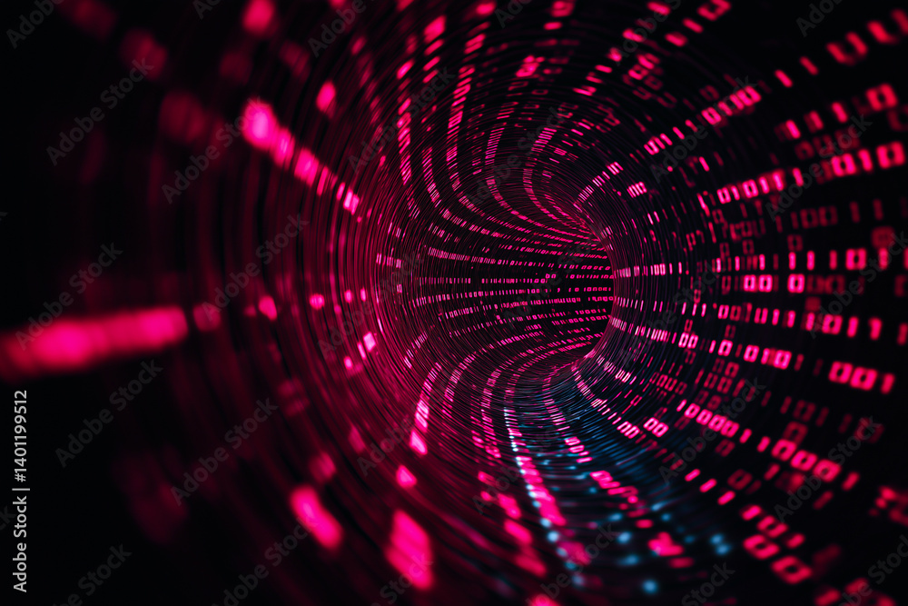 Abstract depiction of a code tunnel using pink and black, a digital and futuristic aesthetic, perfect for tech concepts. Abstract depiction of a code tunnel using pink and black, a digital and futuristic aesthetic, perfect for tech concepts.