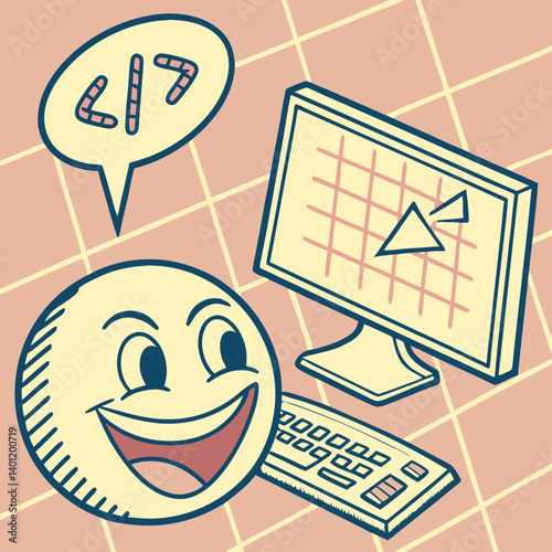 Happy terminal emoji with blinking cursor and digital vibes