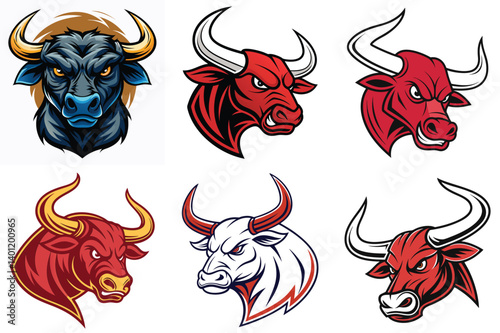 Angry bull head vector illustration isolated on white background.