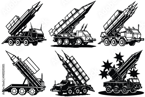 Missile system silhouette vector illustration isolated on white background.