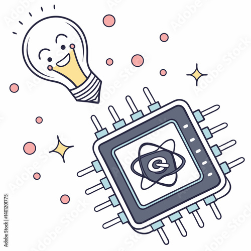 Quantum chip emoji with glowing particles