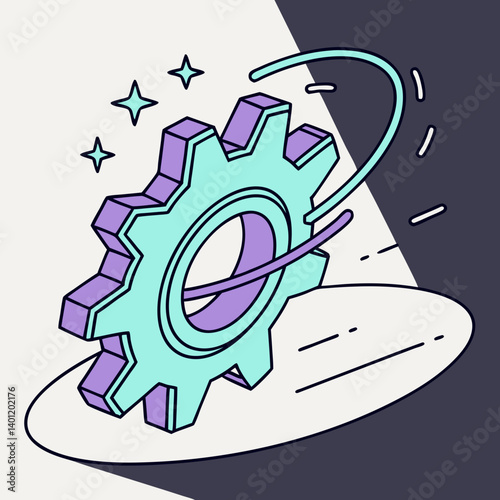 Holographic gear emoji with rotating effect