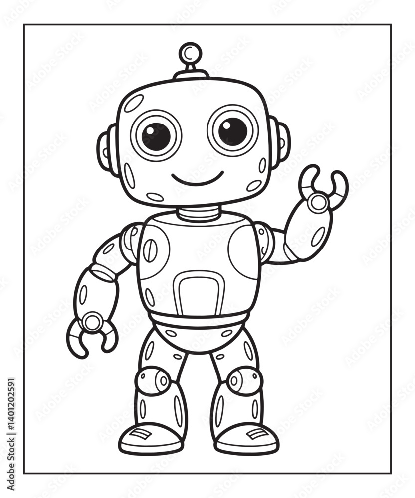 Fototapeta premium Robot coloring page for kids, black line art vector illustration on white background 
