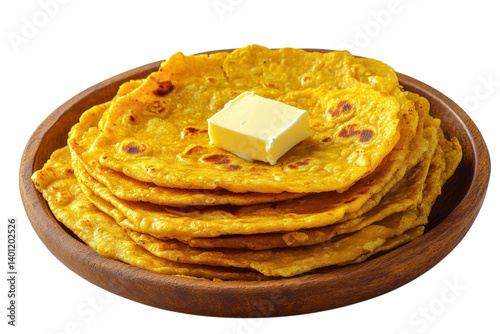 Golden Buttery Makki ki Roti Stack a Warm Indian Flatbread Delight on a on transparent background photo