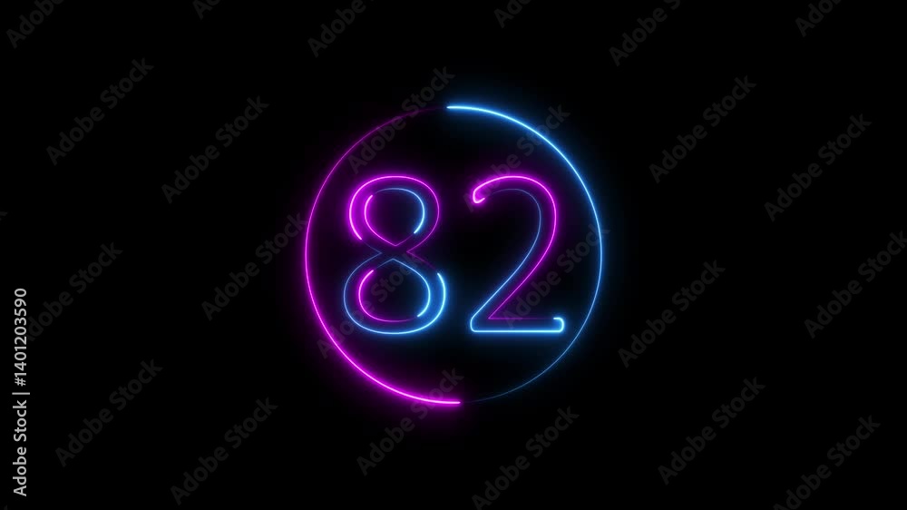 Abstract glowing neon text 82 number countdown icon. Glowing sign on black background Neon number 82 with alpha channel, neon numbers, Appears and disappears. Fiery style. 4k. Seamless ... Abstract glowing neon text 82 number countdown icon. Glowing sign on black background Neon number 82 with alpha channel, neon numbers, Appears and disappears. Fiery style. 4k. Seamless ...