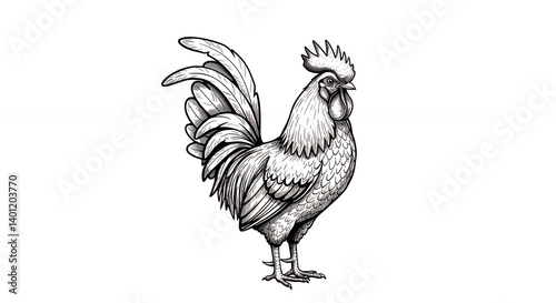 Black and white rooster illustration graphic design