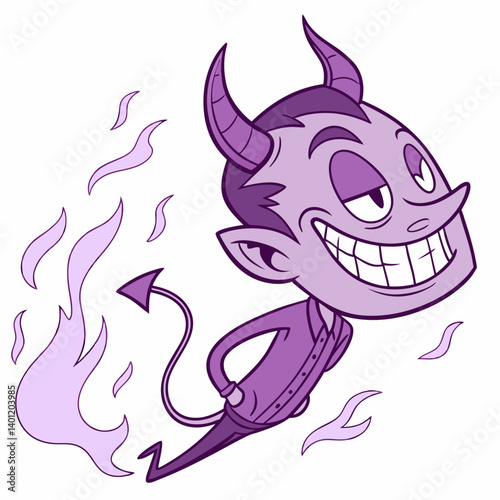 Smirking devil emoji with glowing horns and purple flame