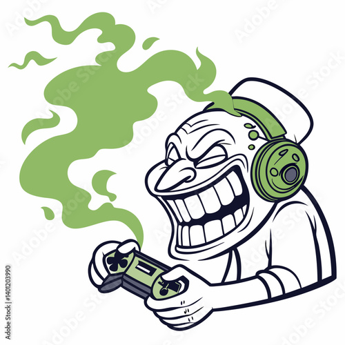 Toxic gamer emoji with green fumes and troll face