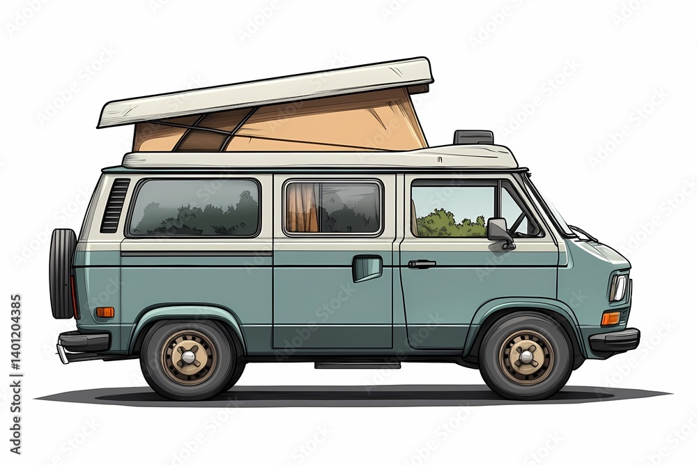 Obraz premium Retro Camper Van: Nostalgic Road Trip Adventure and Eco-Friendly Travel in a Classic Vehicle